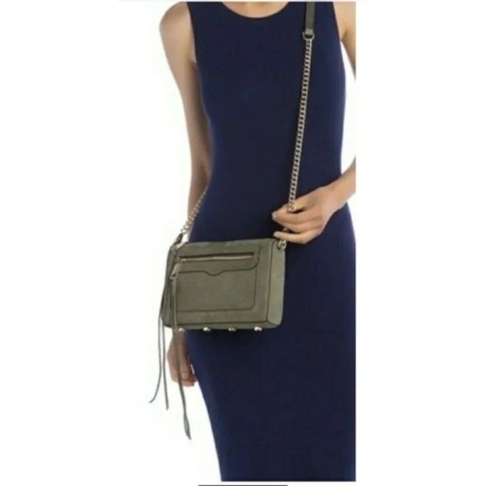 Rebecca Minkoff Avery Crossbody Olive‎ Green Suede Leather Bag Gold Hardware